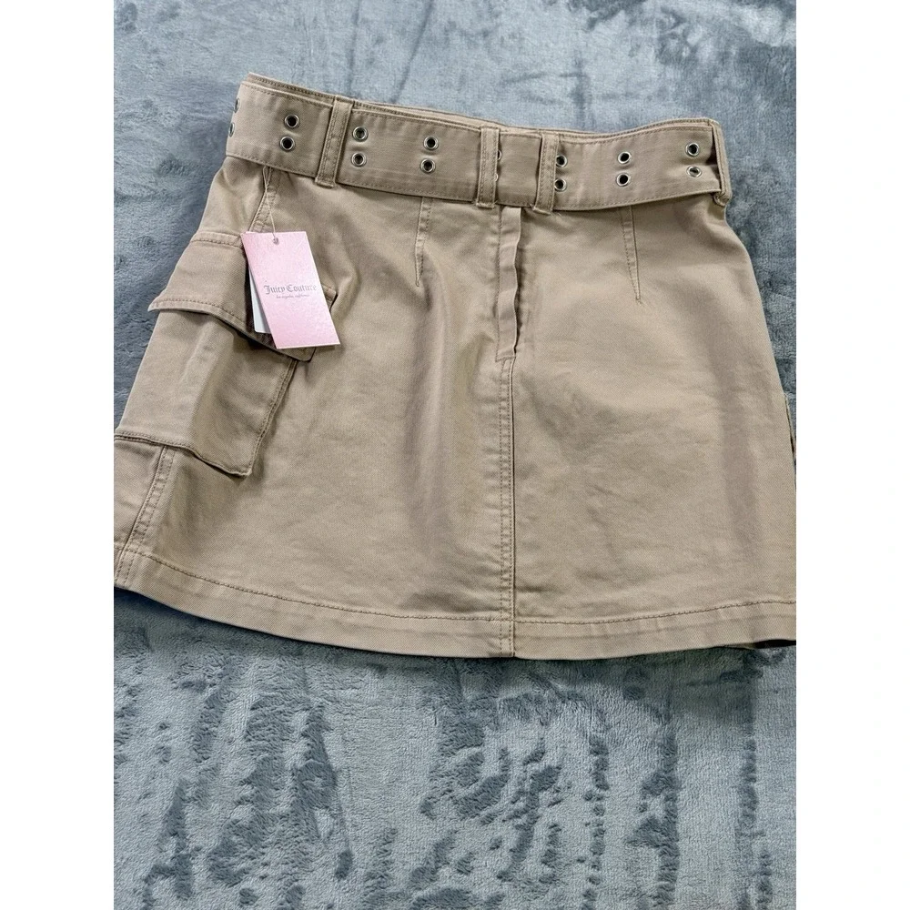 Juicy Couture Cargo Mini Skirt Belted Nomad Brown Khaki NWT Women's 28